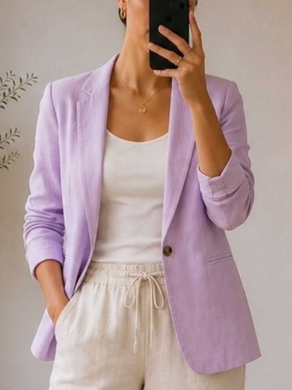 J Crew Parke Linen Blend Lilac Single-Button Blazer